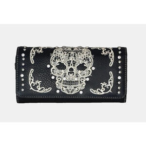 Montana West Embroidered Studs Sugar Skull Tri Fold Wallet Wristlet NWT